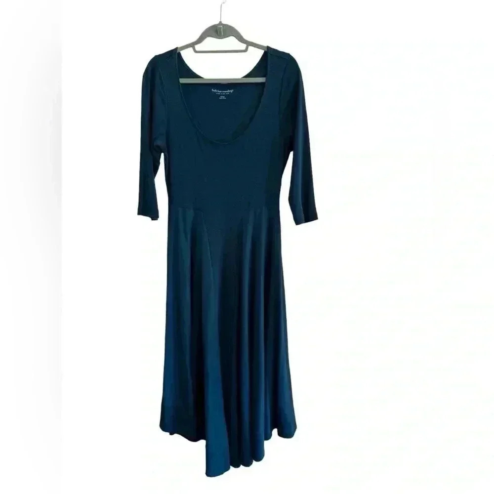 Soft Surroundings Maxi Dress Women's Medium Ruffle Hem Scoop Neck Teal Blue